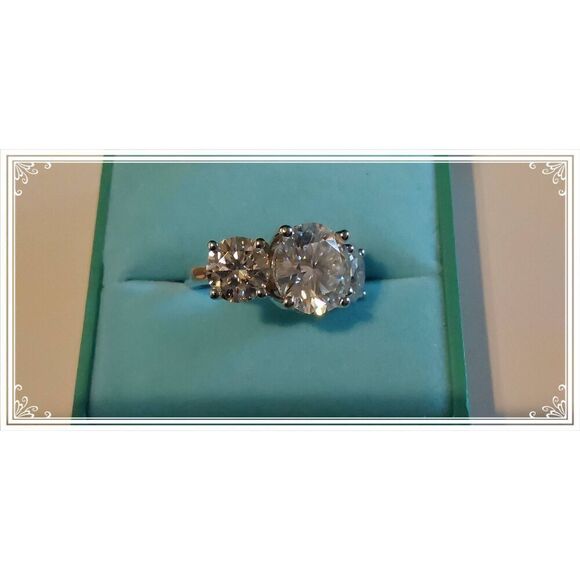CERTIFIED 11 Ct Genuine Moissanite 3-Stone Past~Present~Future Engagement Ring 8 - Picture 8 of 15
